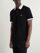 Valentino Garavani - VGold Cotton-Piqué Polo Shirt - Black
