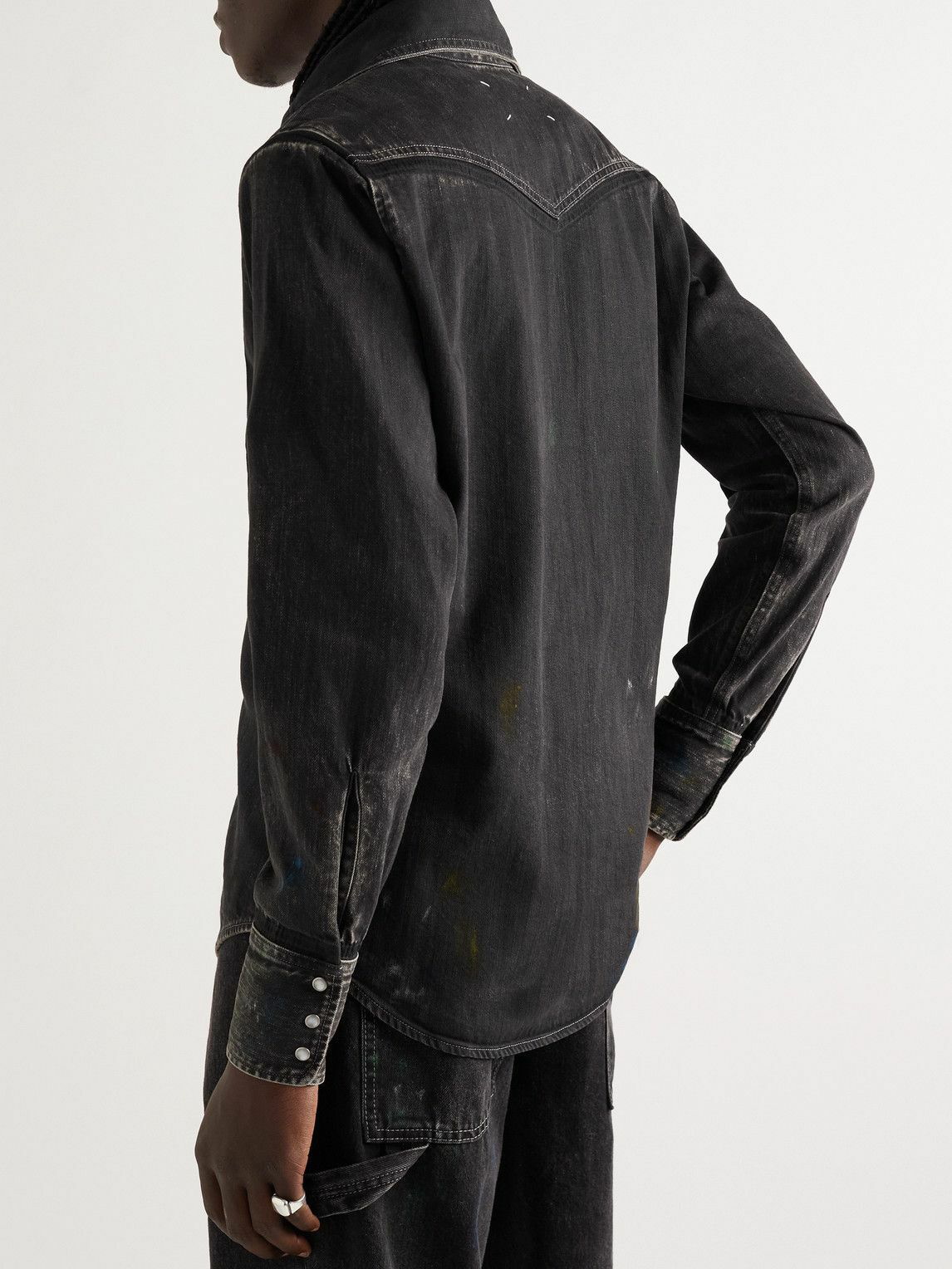 Maison Margiela - Slim-Fit Paint-Splattered Denim Western Shirt - Black