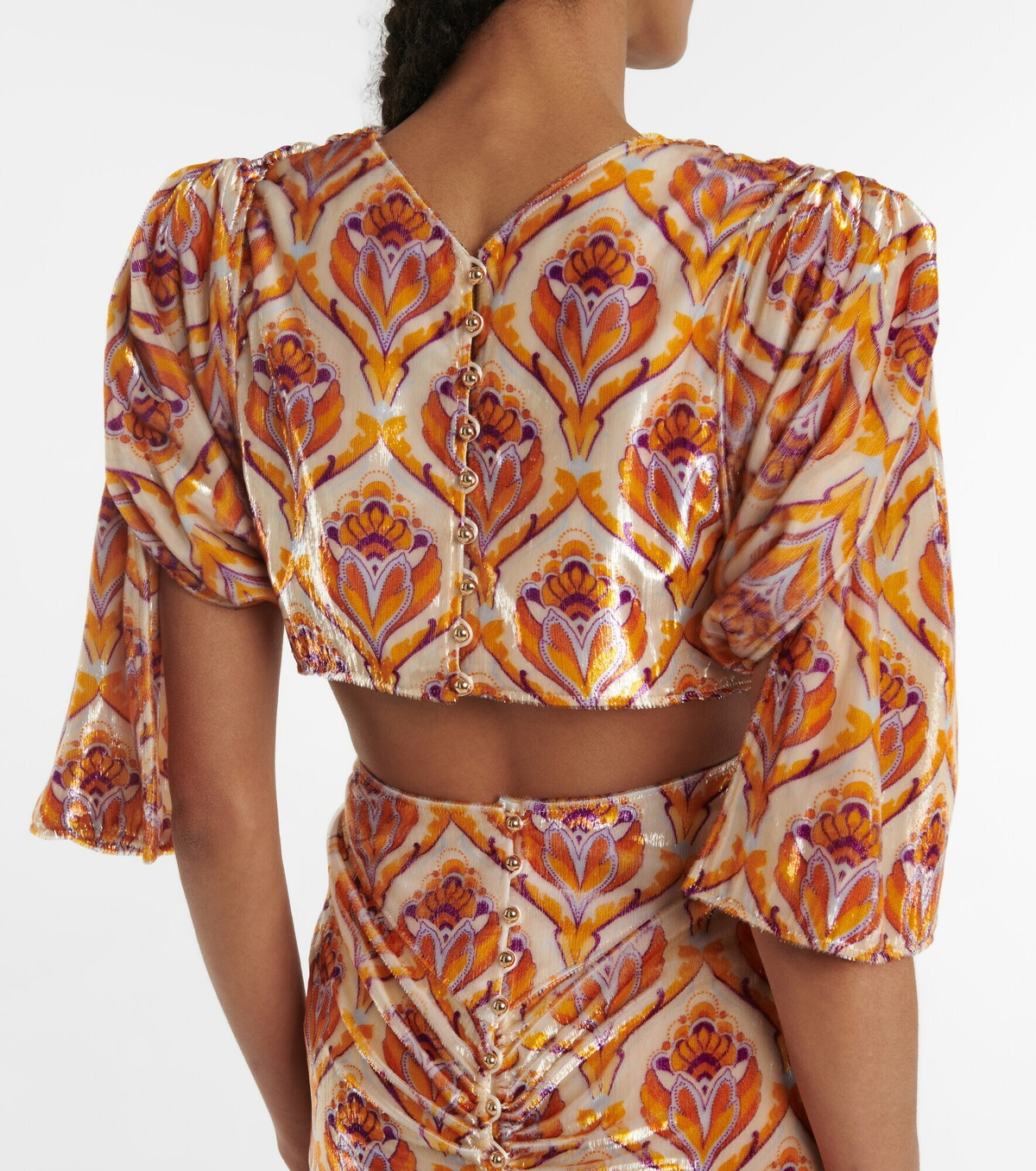 Paco Rabanne - Cutout printed lamé midi dress Paco Rabanne