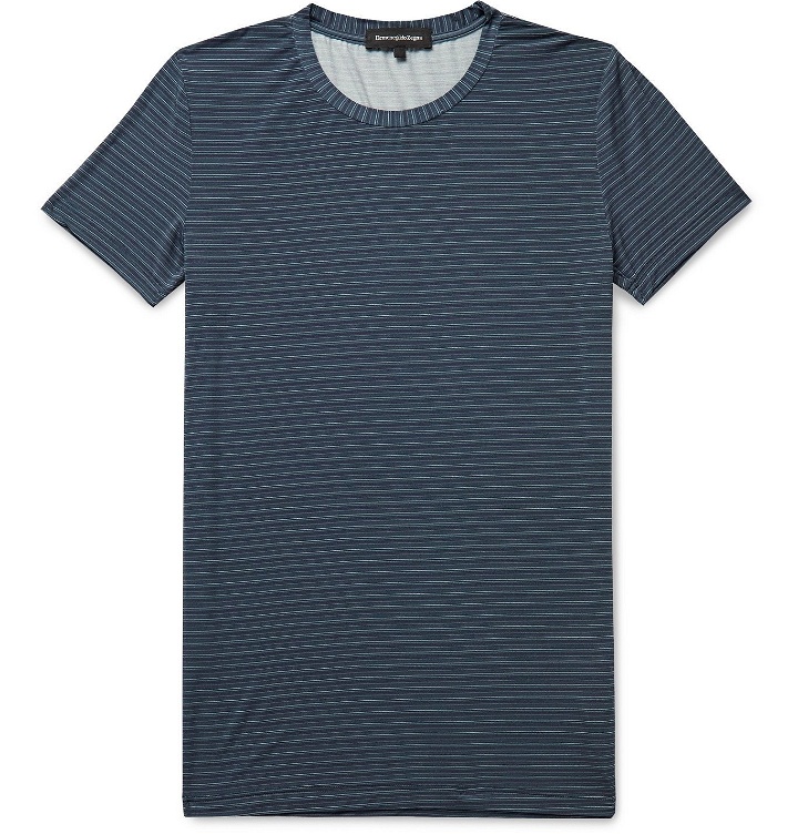 Photo: ERMENEGILDO ZEGNA - Striped Stretch-Modal T-Shirt - Blue