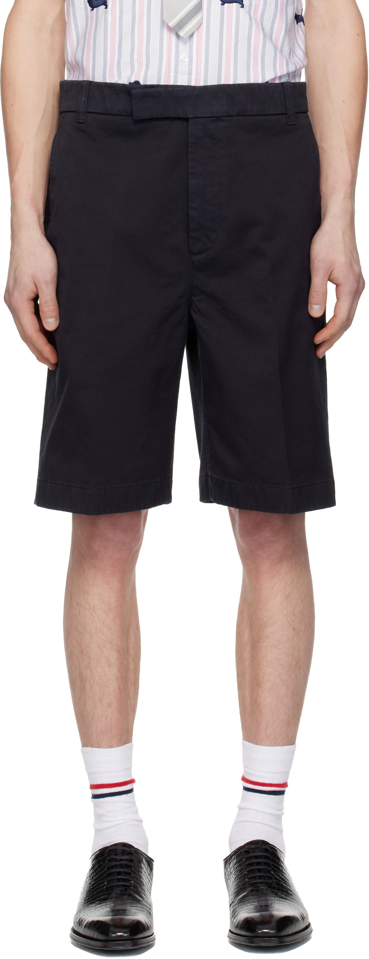 Thom Browne Navy Cotton Twill Utility Chino Shorts