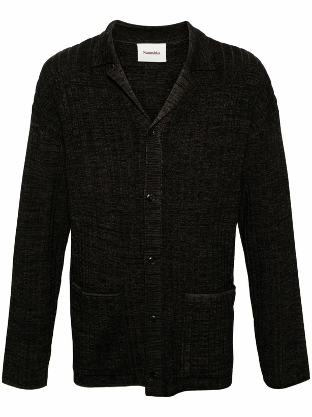 Photo: Nanushka Black Torben Ribbed Knit Cardigan