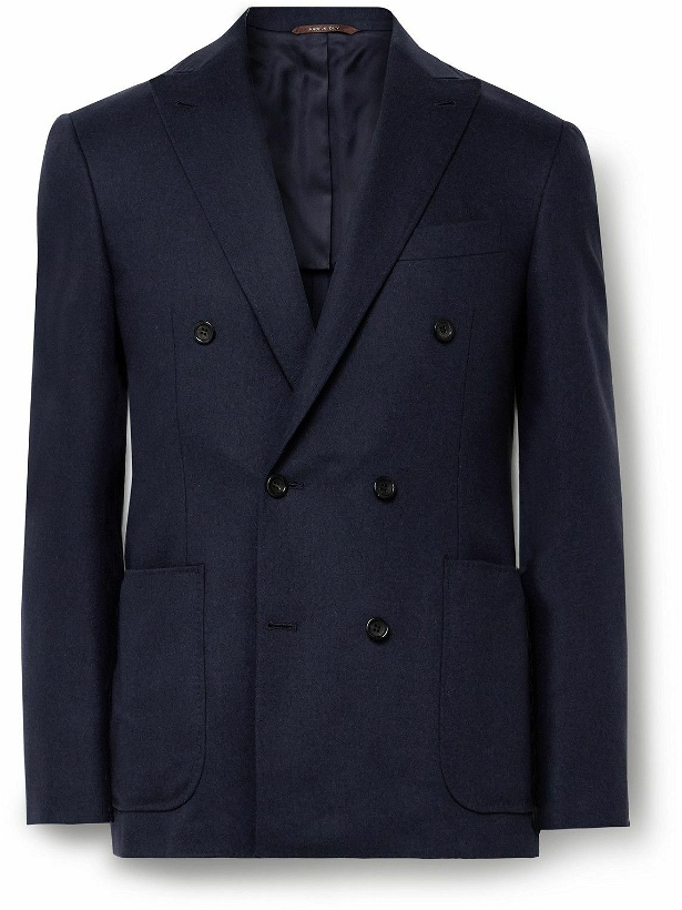 Photo: Canali - Kei Slim-Fit Double-Breasted Wool-Blend Felt Suit Jacket - Blue