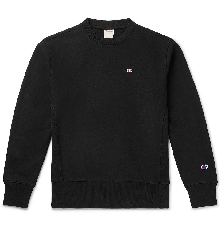 Photo: Champion - Logo-Embroidered Fleece-Back Cotton-Blend Jersey Sweatshirt - Black