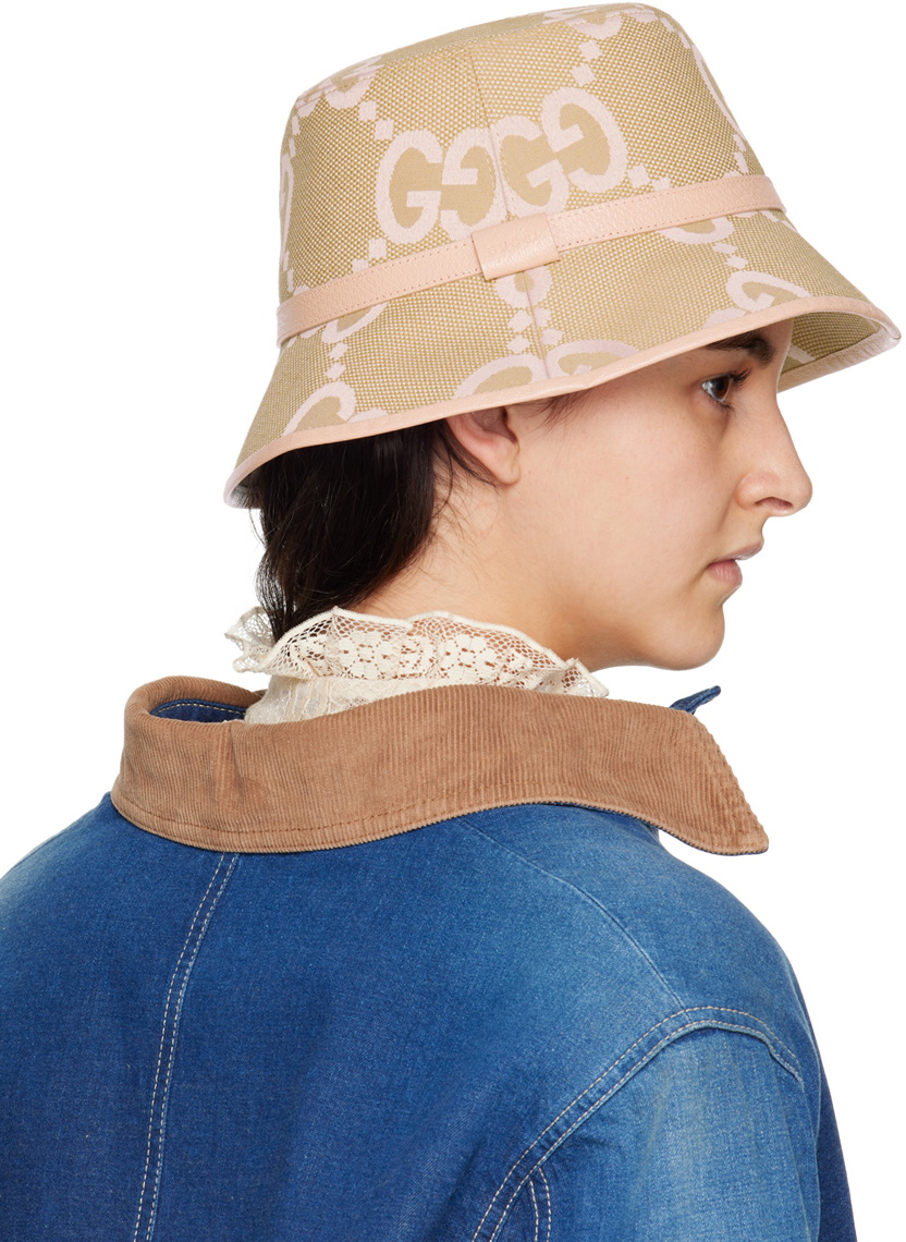 Gucci Beige & Pink Jumbo GG Bucket Hat Gucci