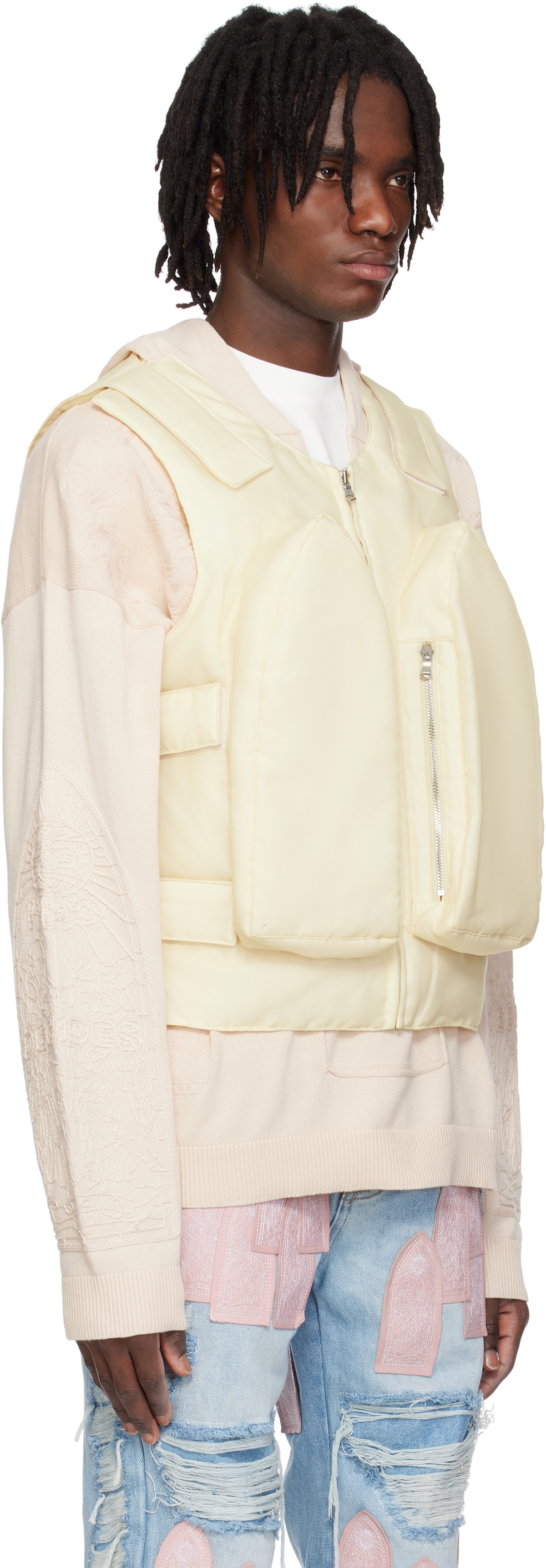 Who Decides War Beige Organza Bullet Point Vest