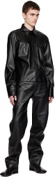 MM6 Maison Margiela Black Button Faux-Leather Shirt