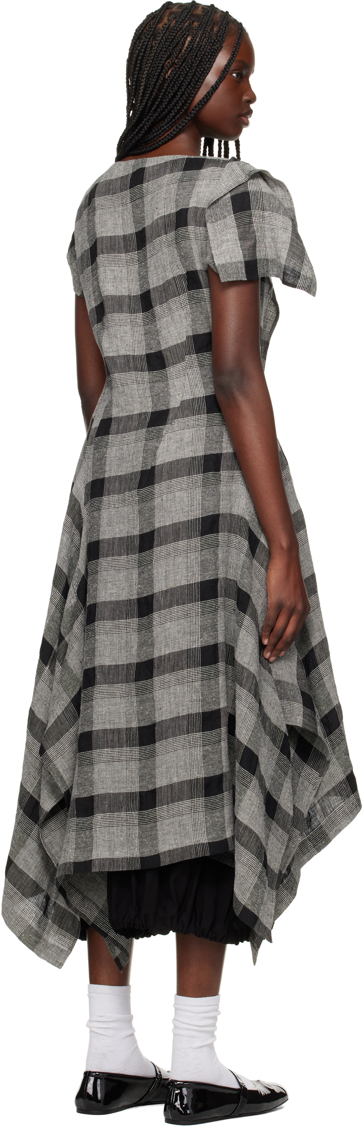 Y's Black & Gray U-Handkerchief Hem Midi Dress