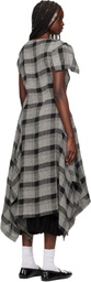 Y's Black & Gray U-Handkerchief Hem Midi Dress