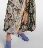 Loewe Floral draped silk crépon wide-leg pants