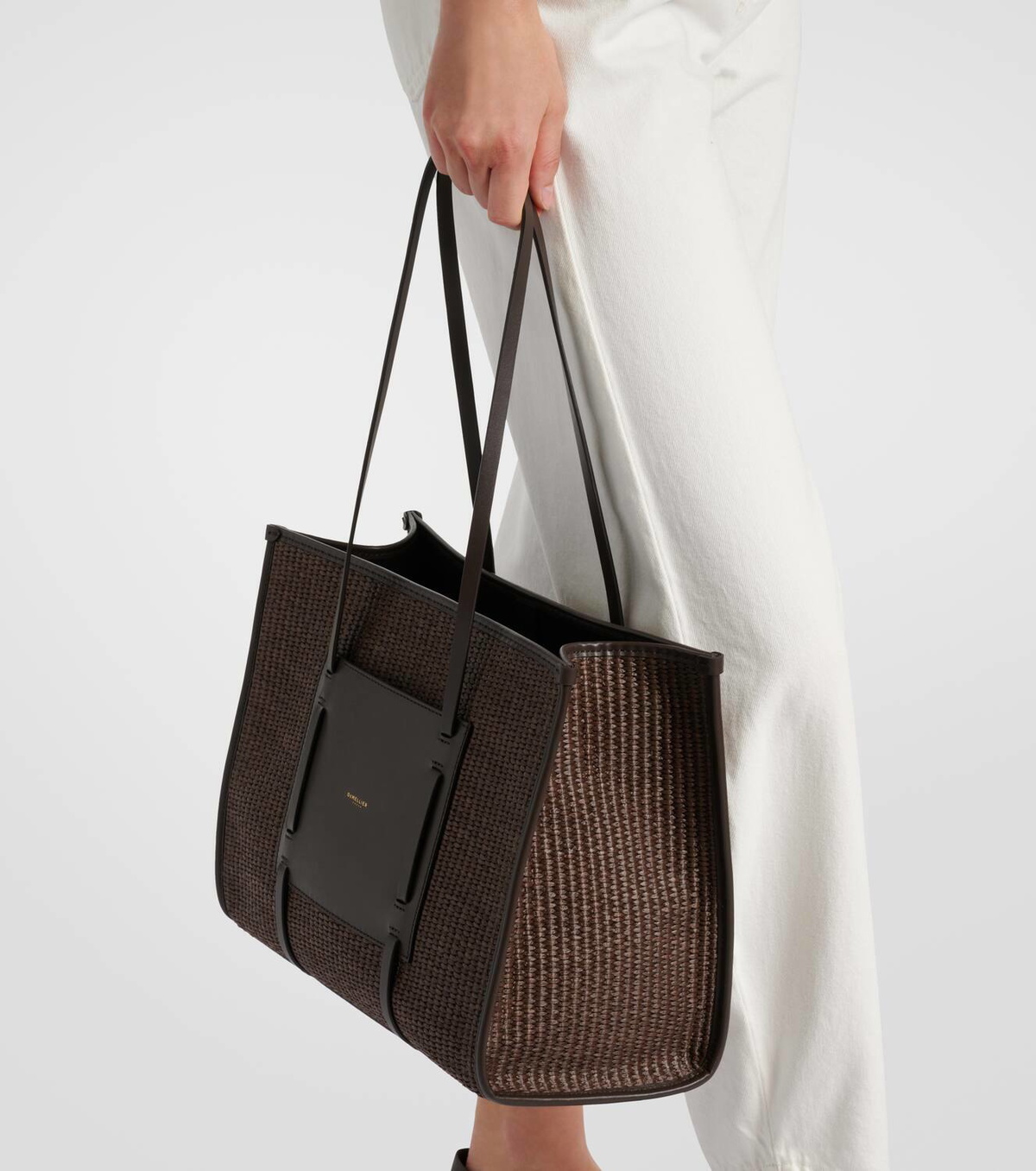 【DEMELLIER】 Capri leather-trimmed raffia tote bag The Capri | Warm Raffia Tan Smooth Ecru Stitching | DeMellier