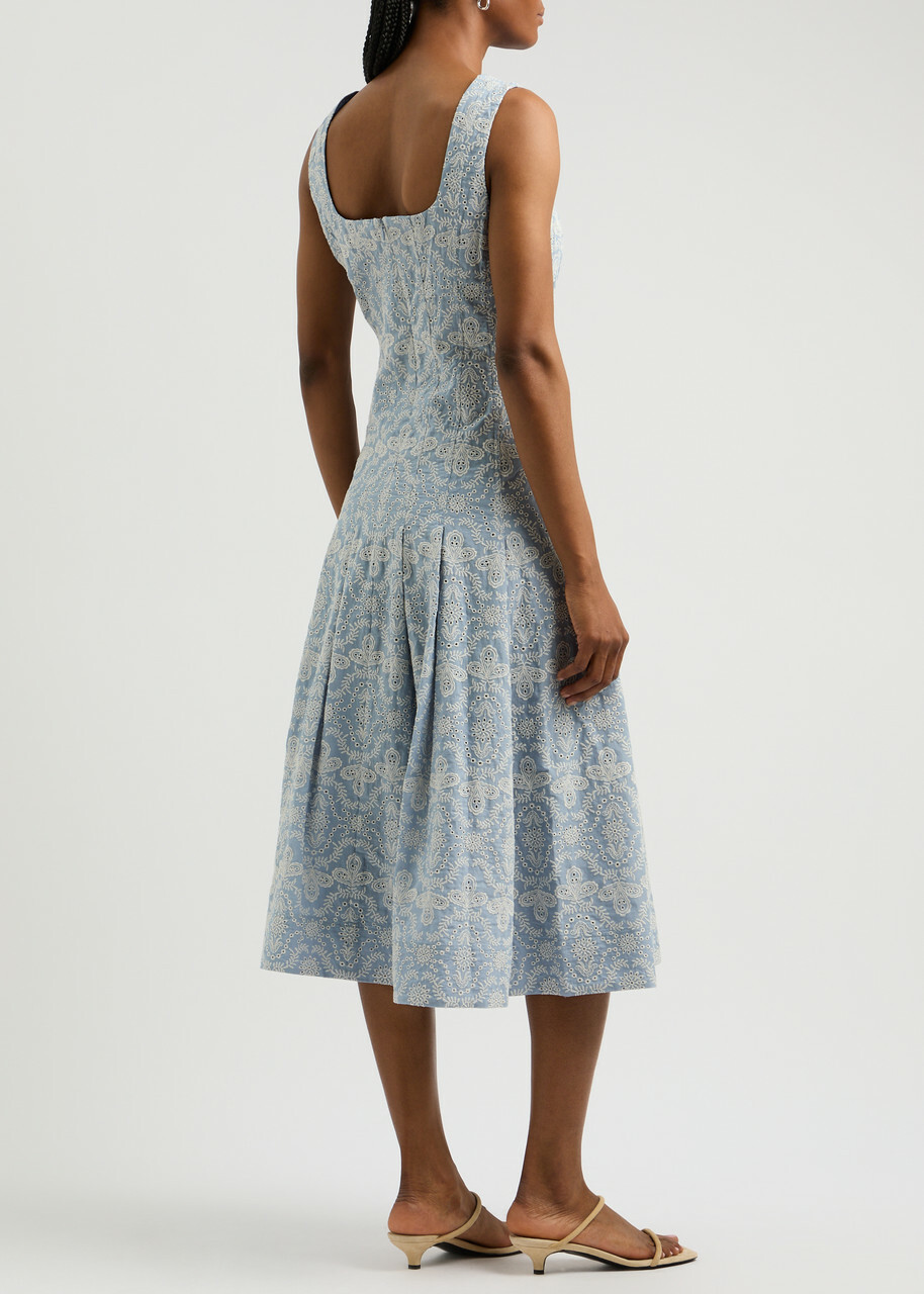 Veronica Beard Jolie Embroidered Cotton Midi Dress Blue Veronica Beard