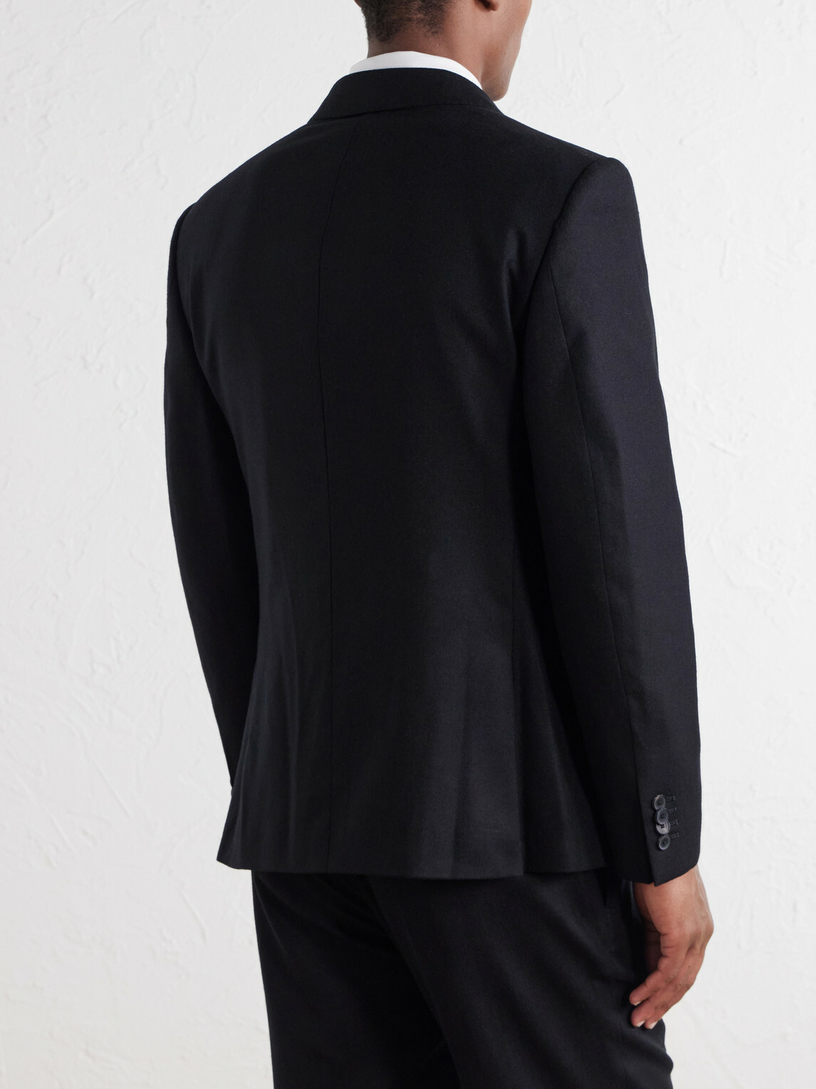 Mr P. - Slim-Fit Double-Breasted Satin-Trimmed Wool-Flannel Blazer - Black