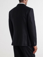 Mr P. - Slim-Fit Double-Breasted Satin-Trimmed Wool-Flannel Blazer - Black