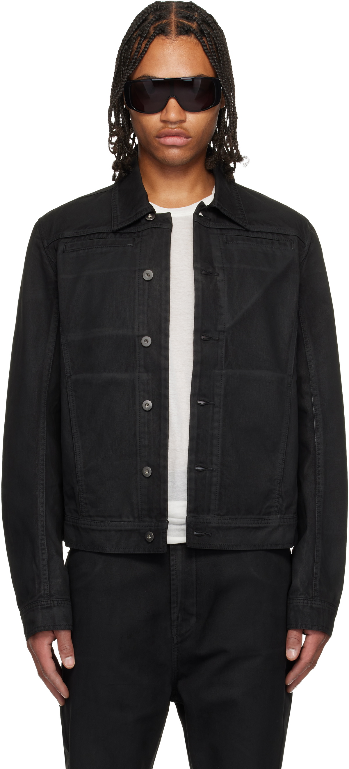 Black Waxed Denim Jacket by DET BLEV SENT on Sale
