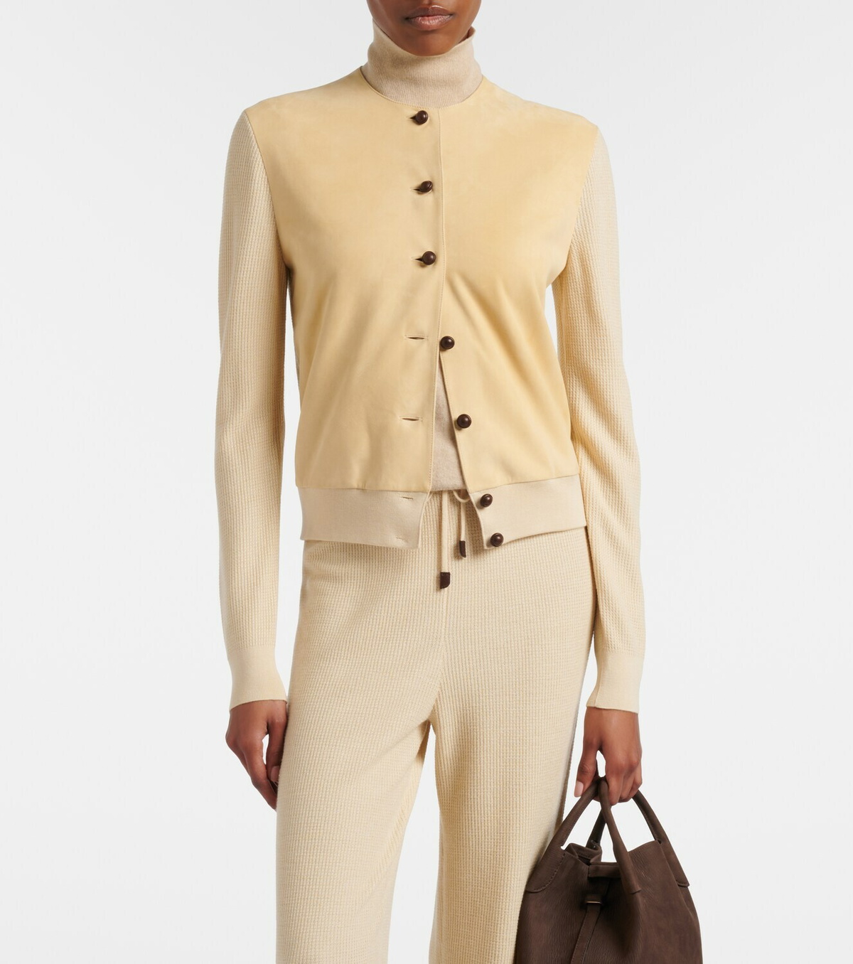 Loro Piana Acacia suede-trimmed cashmere and silk cardigan