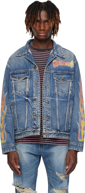 Photo: We11done Blue Blaze Logo Denim Jacket
