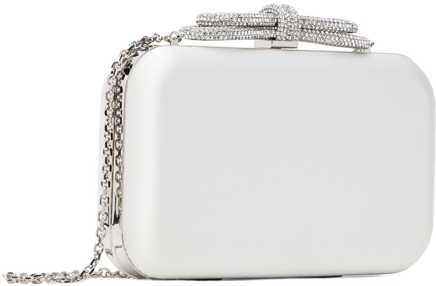 MACH & MACH White Double Bow Satin Clutch