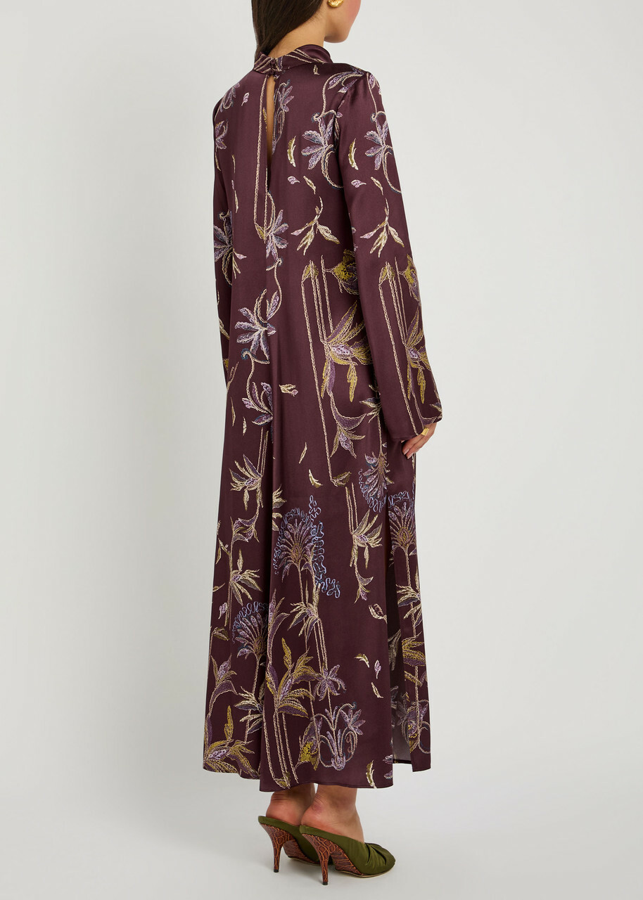 Forte_forte Printed Satin Midi Dress Burgundy