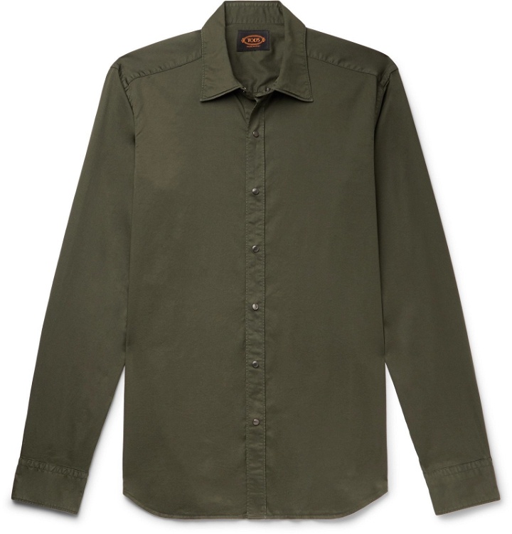 Photo: Tod's - Slim-Fit Garment-Dyed Cotton-Blend Twill Shirt - Green