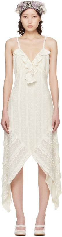 Photo: Anna Sui Off-White Floral Ruffle Stretch Lace Handkerchief Midi Dress