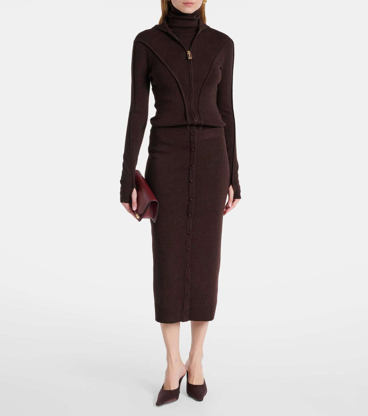 Victoria Beckham Wool-blend jersey zip-up hoodie