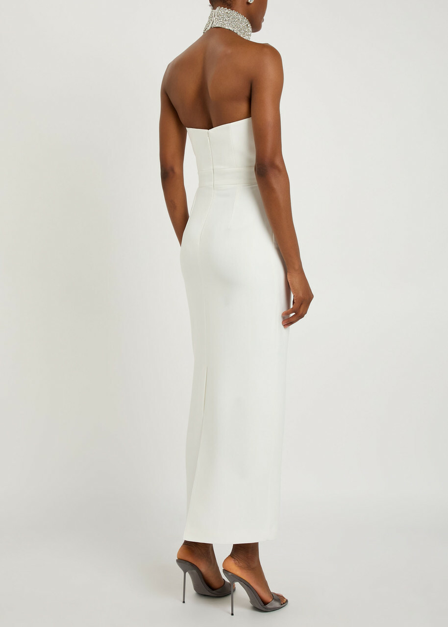 The New Arrivals Ilkyaz Ozel Hemingway Crystal-embellished Crepe Maxi Dress White