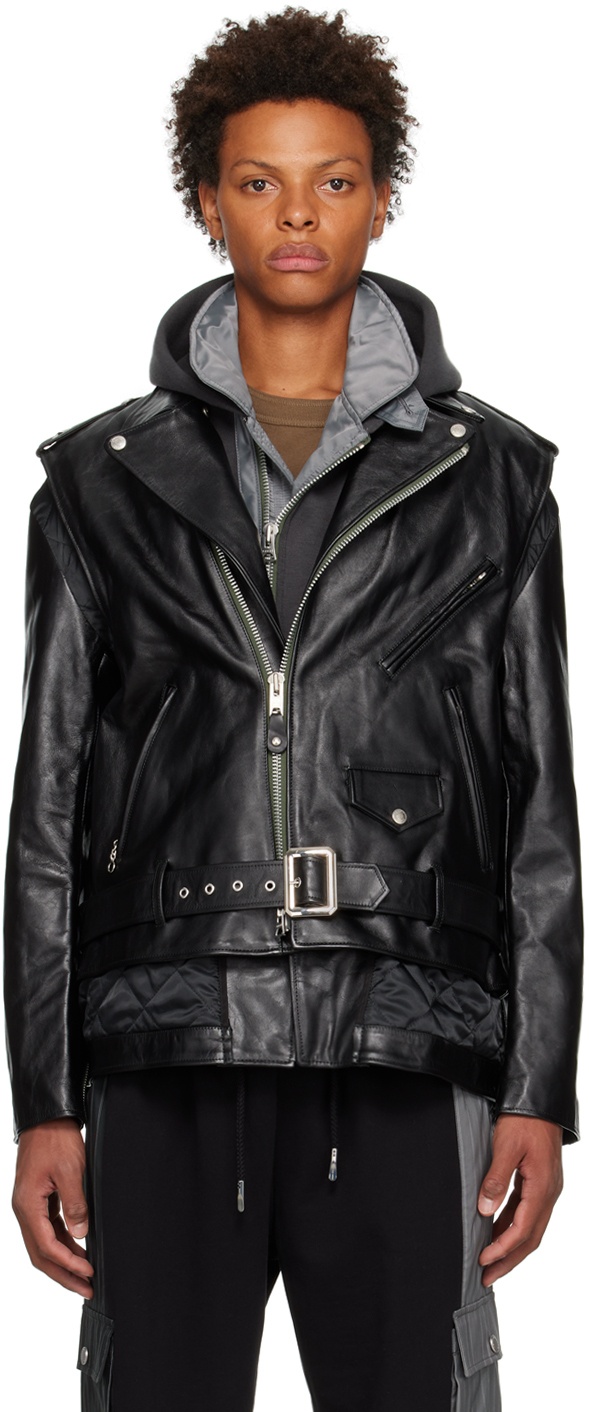 Sacai x Schott Studded Perfecto Leather Jacket in Black Sacai