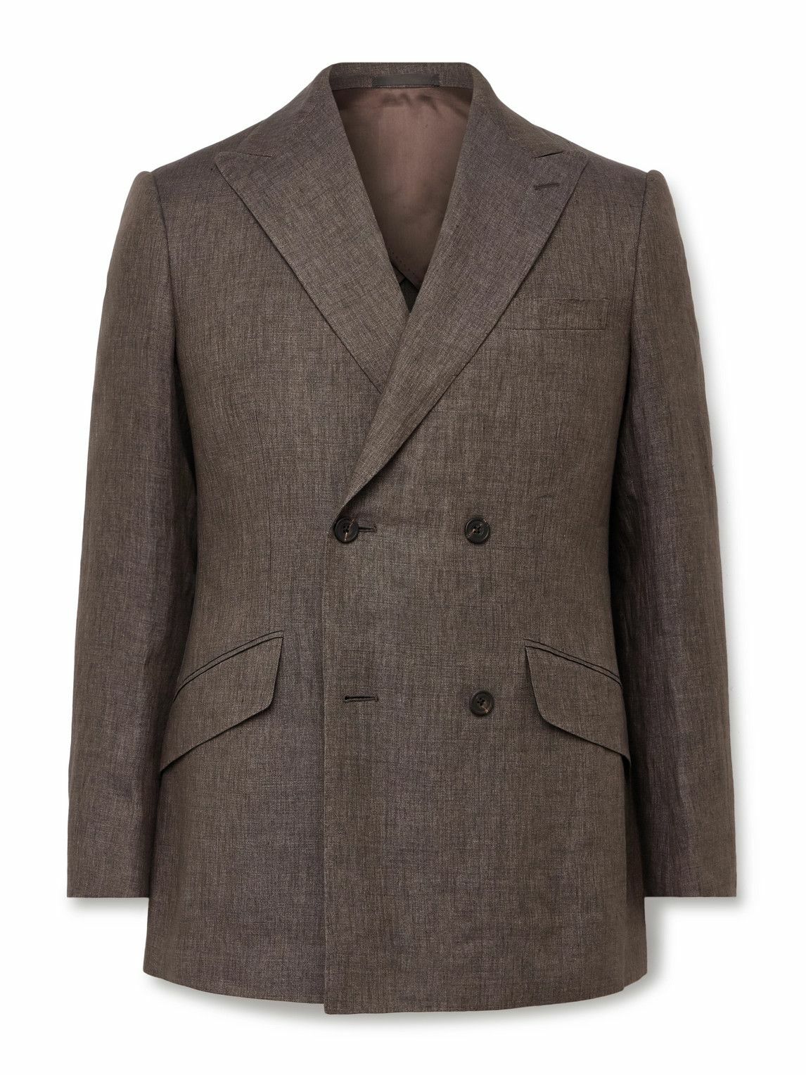 Kingsman - Double-Breasted Linen Suit Jacket - Brown