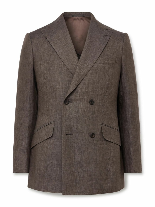 Photo: Kingsman - Double-Breasted Linen Suit Jacket - Brown