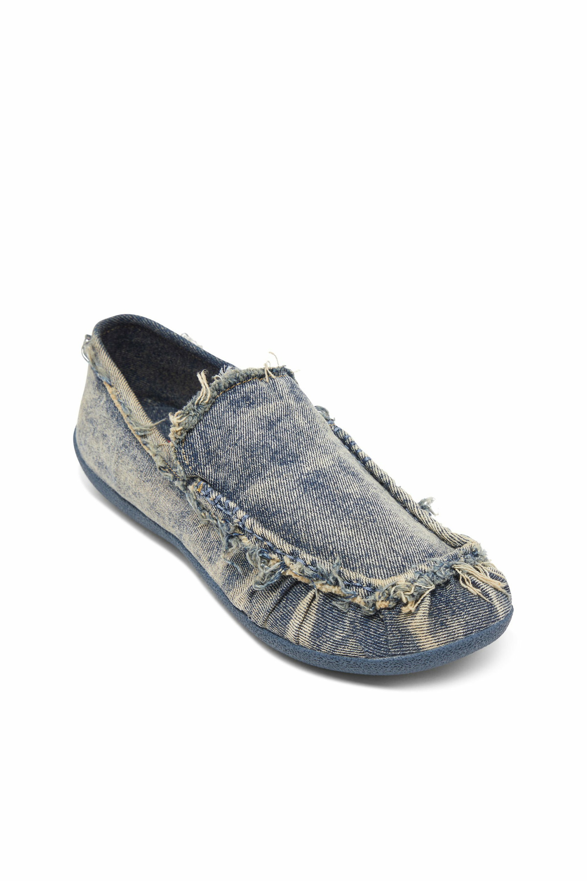 Diesel D-Shock-Distressed denim loafers - Mocassins and Mules Mens in Blue