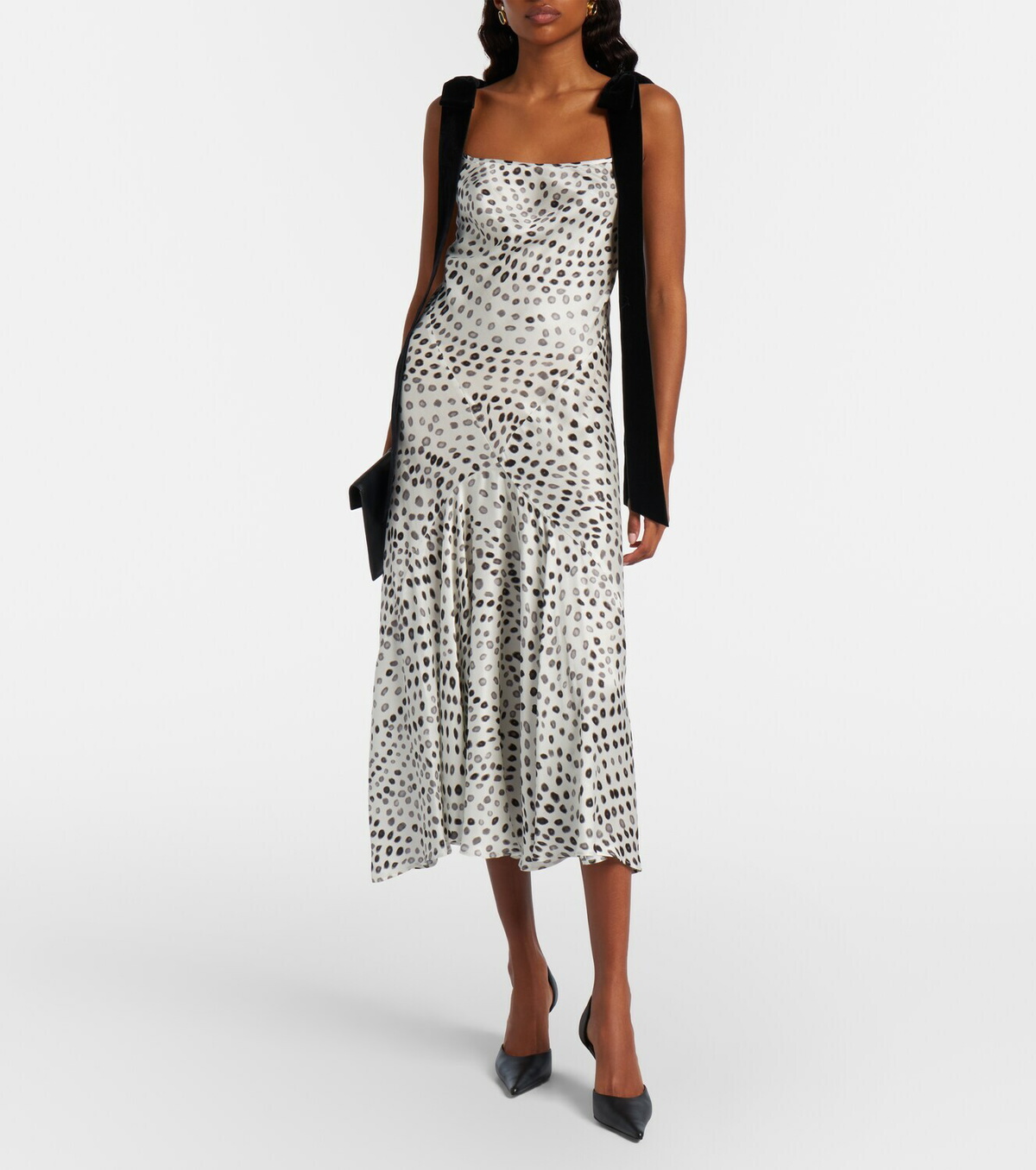 Nina Ricci Polka-dot satin midi dress