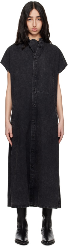 Photo: Y's Black 6oz Bleached Denim French Sleeve Shirt Maxi Dress