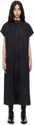 Y's Black 6oz Bleached Denim French Sleeve Shirt Maxi Dress