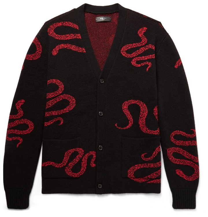 Photo: AMIRI - Oversized Snake-Intarsia Cashmere and Wool-Blend Cardigan - Men - Black