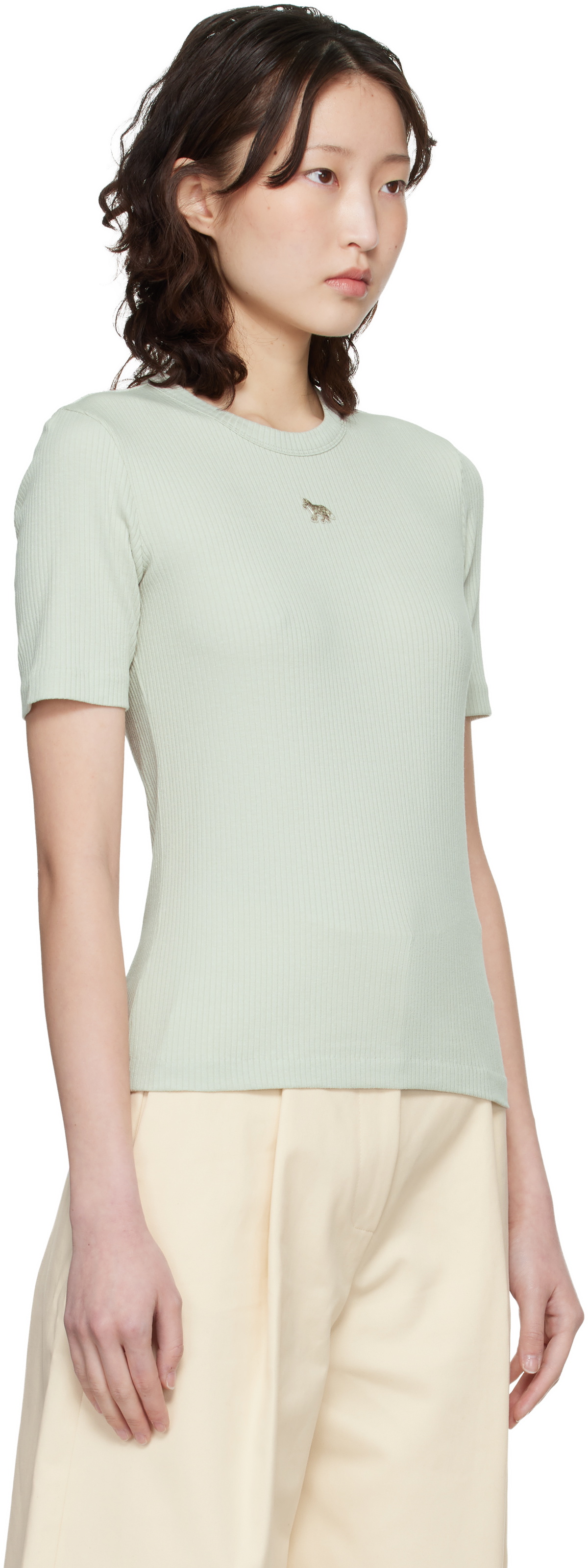 Maison Kitsuné Green Baby Fox Ribbed Fitted T-shirt