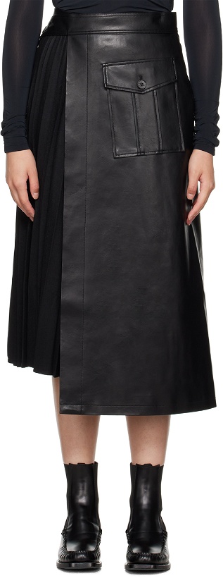 Photo: LVIR Black Pleated Faux-Leather Midi Skirt