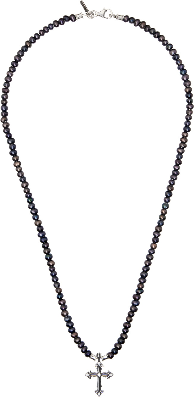 Emanuele Bicocchi SSENSE Exclusive Black Pearl Cross Necklace