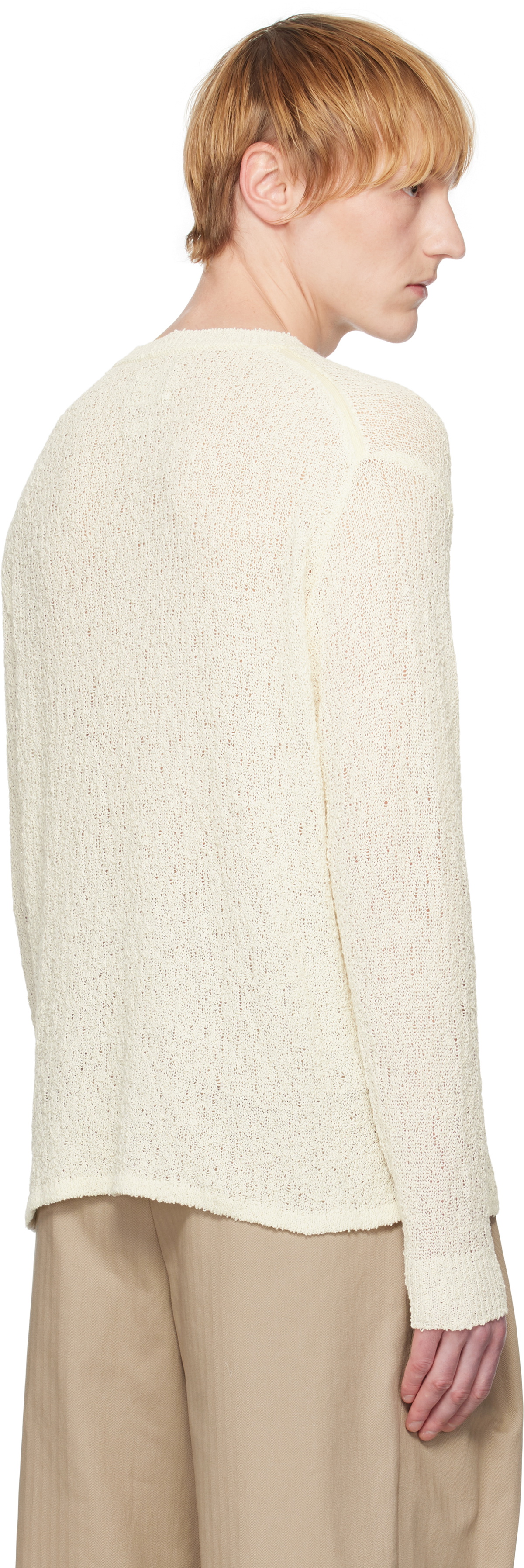 YOKE Off-White Cotton Sheer Sweater