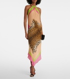 Roberto Cavalli Asymmetric printed silk midi dress