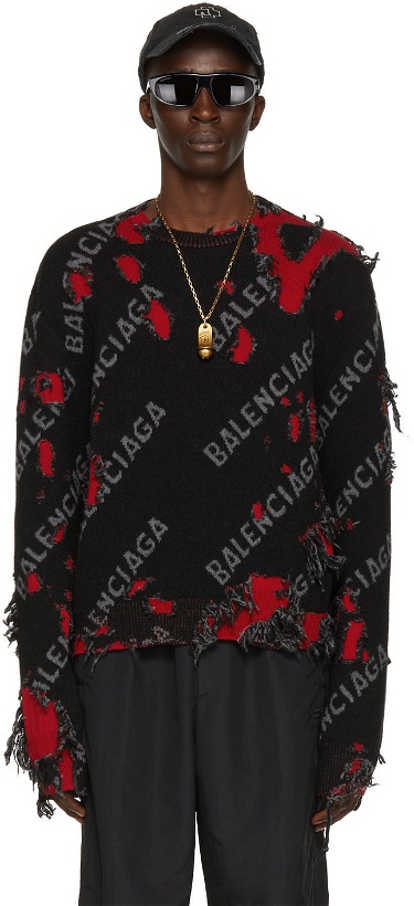 Photo: Balenciaga Black & Red Small Destroyed Sweater