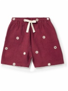 Karu Research - Straight-Leg Embellished Embroidered Quilted Cotton Shorts - Red