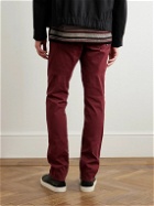Incotex - Leather-Trimmed Straight-Leg Jeans - Red