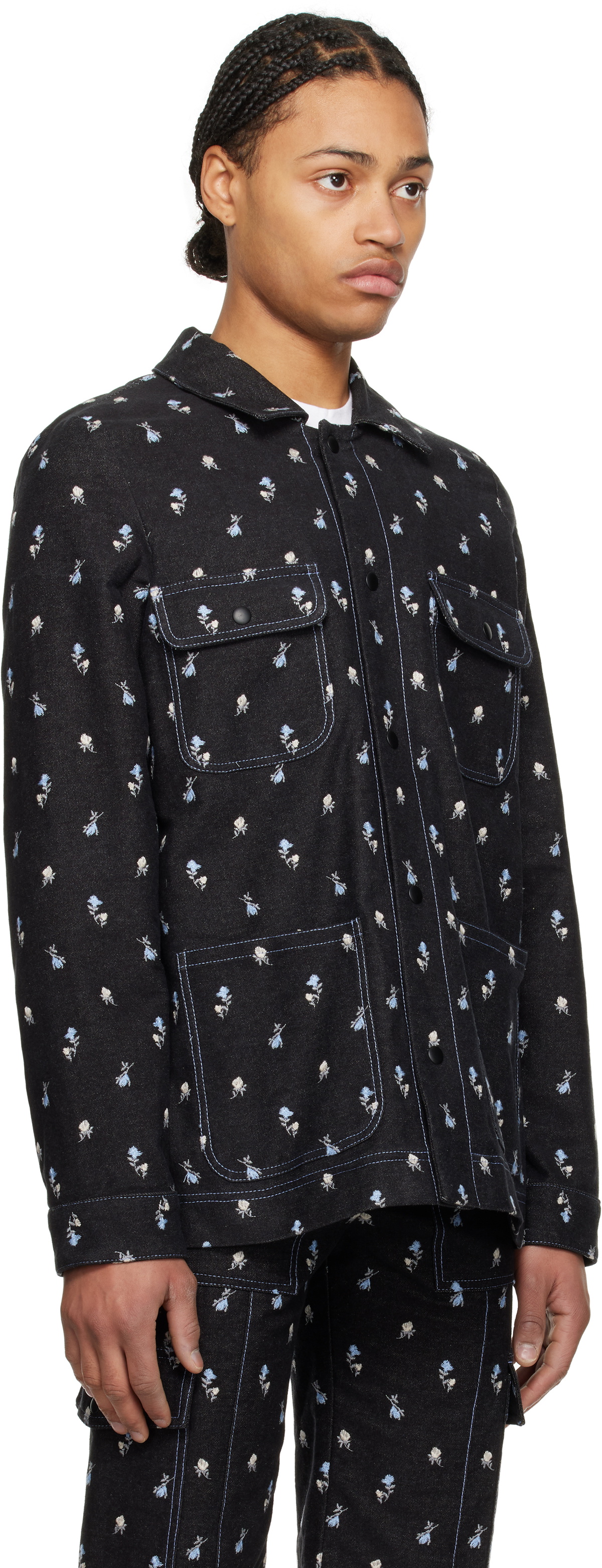 Anna Sui Black Embroidered Roses Barn Denim Jacket