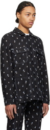 Anna Sui Black Embroidered Roses Barn Denim Jacket