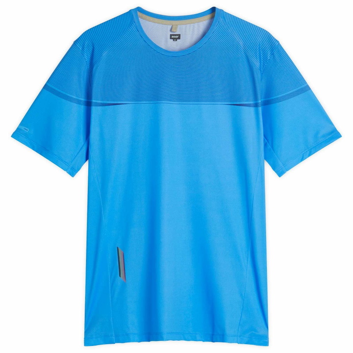 Photo: SOAR Men's Printed Tech T-Shirt in Blue/Navy Stripe