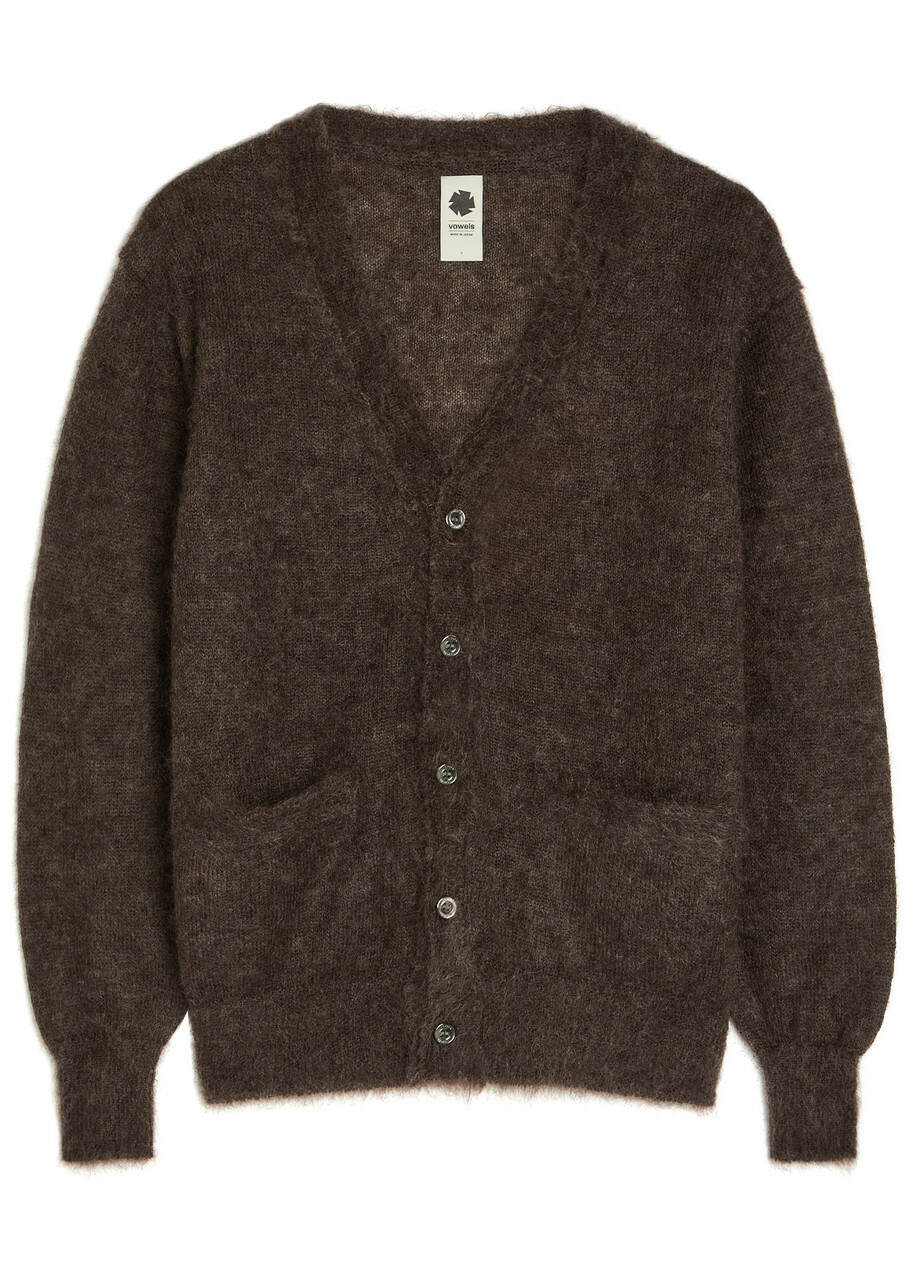 Vowels V-neck Mohair-blend Cardigan Brown