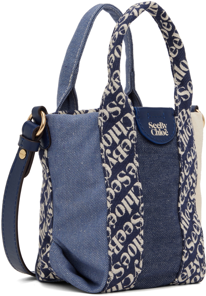 See by Chloé Off-White & Blue Mini Laetizia Denim Bag