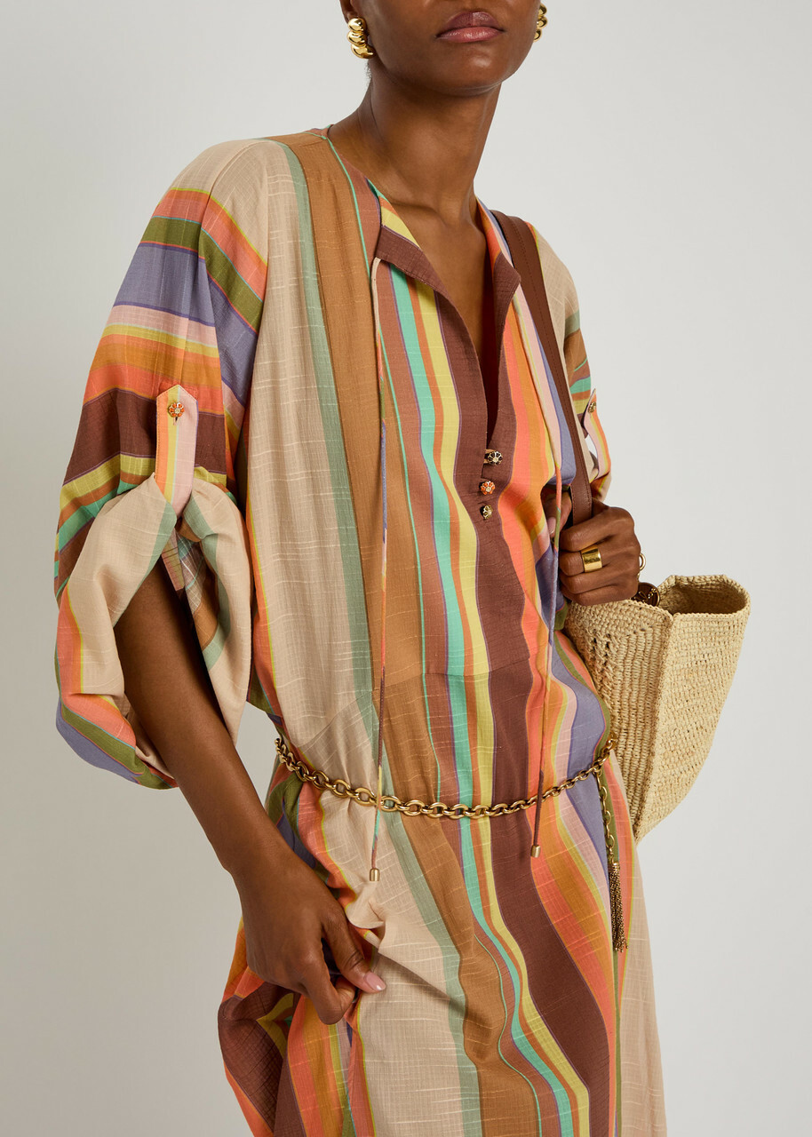 Zimmermann Solstice Striped Cotton Tunic Midi Dress Multicoloured