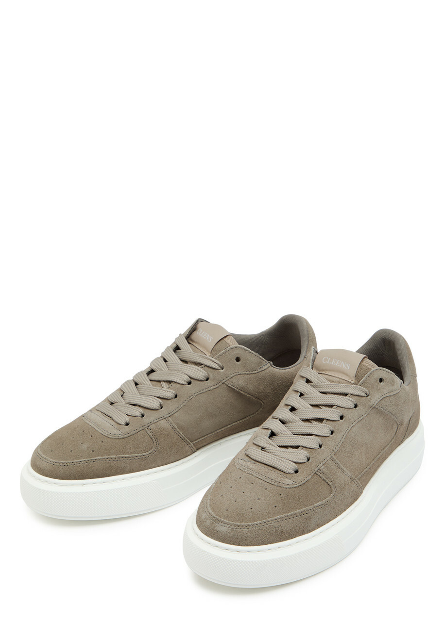Cleens Court Panelled Suede Sneakers Taupe